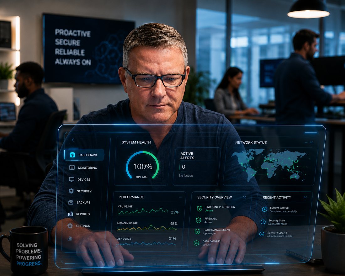 A Hawkins Consulting technician monitoring client systems